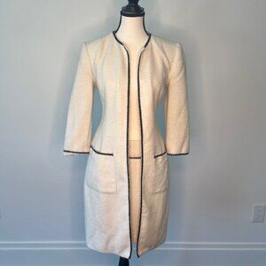 Moda 2-piece, Wool Women's Trench Coat and Skirt with Black Accent Trim, Size 6